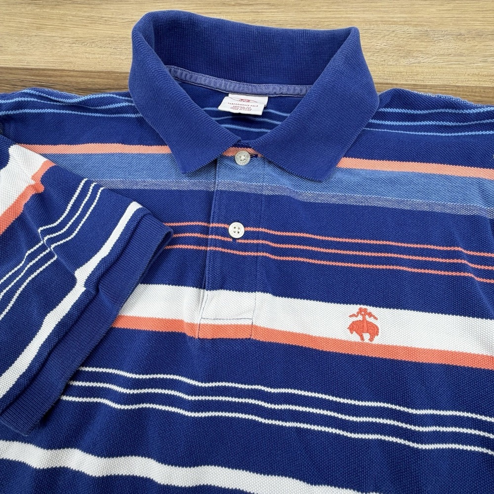 Brooks Brothers Polo Shirt Mens Small Blue Stripe Performance Cotton Preppy